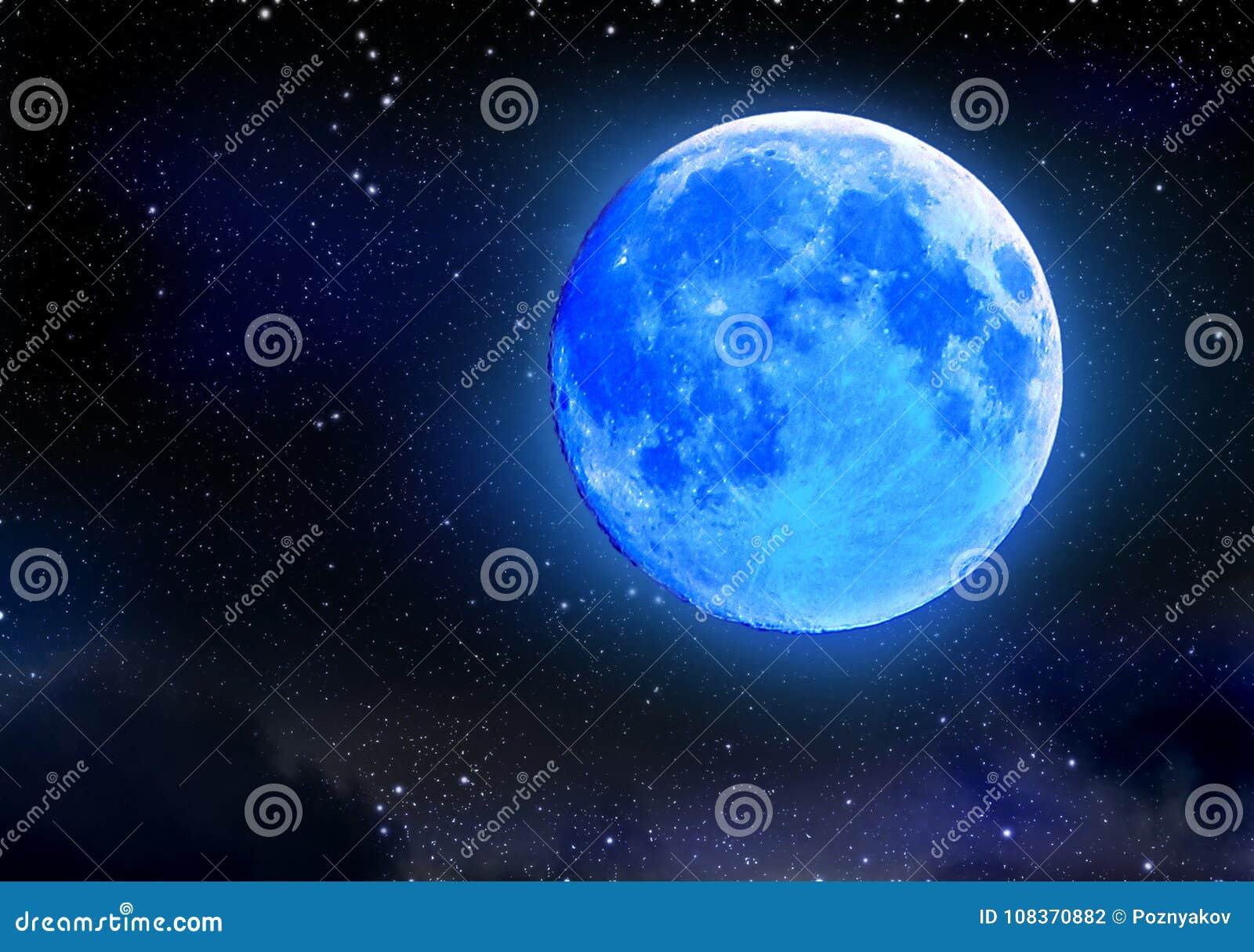 Eclipse of Blue Moon on Night Starry Sky. Astronomical Natural ...